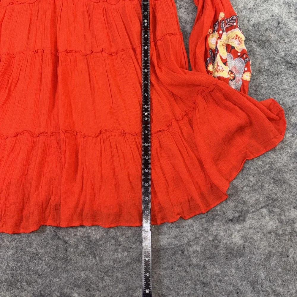 Free People‎ Dress Women's Oversized XS Orange Floral Embroidered Boho Peasant